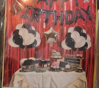 HAPPY BIRTHDAY COMBOW 13 PCS HB BANNER 3 PCS FOIL STAR 30 METTALIC BALOON 2 FOIL CURTIANS